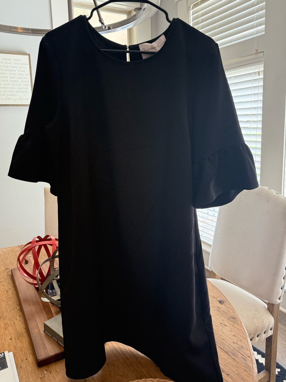 Charles Henry Black Ruffle-Sleeve Shift Dress